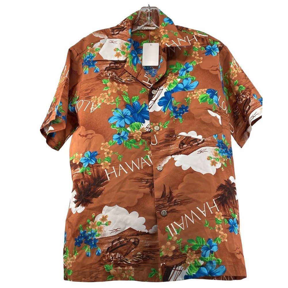 Made in Hawaii Men's Shirt Aloha Brown Vintage 70s Large